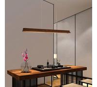 Moderne Dimmable Suspension LED, Bois Lustre De Salle Manger, Lampe De Salon Au Design Linéaire Moderne Suspendue Pour Bureau, Plafonnier Lustre Salon pour Salle à Manger, Cuisine (noyer, 100cm)