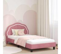 Moderne en Bois d'ingénierie Minimaliste Rose 90 x 200 cm | Lit Enfant 90x200 avec Tête de Lit Rose et Pochettes, Cadre en Velours avec Lattes, Design Moderne pour Chambre d'Enfant,