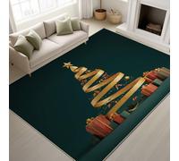 Moderne Hiver Tapis Antidérapant Tapiss de Salon 80 x 150 cm Fête Vacances,Ruban Doré Sapin de Noël Cadeaux Tapis de décoration Résistant, Moquette à Poil Ras Doux pour Chambre Salon et Bureau