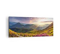 Moderne Impression sur Toile 100x40cm Image Tableau Decoration Murale Montagnes Prairie Paysage forêt Tableaux Decoratifs Muraux Chambre Panoramique Deco Cadre Décoration Salon Art Wall AB100x40-3152