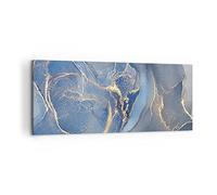 Moderne Impression sur Toile 100x40cm Image Tableau Decoration Murale Or bleu peinture Grand Tableaux Decoratifs Muraux Chambre Cuisine Panoramique Deco Cadre Décoration Salon Art Wall AB100x40-5029