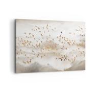 Moderne Impression sur Toile 100x70cm Image Tableau Decoration Murale Des Oiseaux Or Minimalisme Grand Tableaux Decoratifs Muraux Chambre Horizontal Deco Cadre Décoration Salon Art Wall AA100x70-5679