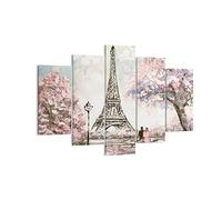 Moderne Impression sur Toile 150x100cm Image Tableau Decoration Murale Arbres Eiffle Couple France Tableaux Decoratifs Muraux Chambre Triptyque 5 parties Deco Décoration Salon Art Wall EA150x100-3147