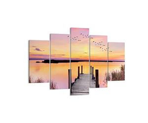 Moderne Impression sur Toile 150x100cm Image Tableau Decoration Murale Footbridge l'été les gens l'amour Tableaux Decoratifs Muraux Chambre Triptyque 5 parties Décoration Salon Art EA150x100-3056