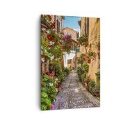 Moderne Impression sur Toile 70x100cm Image Tableau Decoration Murale Chemin fleurs maison cour Grand Tableaux Decoratifs Muraux Chambre Cuisine Vertical Deco Cadre Salon Art Wall Decor PA70x100-3183