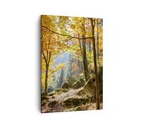 Moderne Impression sur Toile Automne montagne forêt nature Image Tableau Decoration Murale 50x70cm Deco Cadre Salon Chambre Cuisine Vertical Petit Tableaux Decoratifs Muraux Art Wall PA50x70-2713