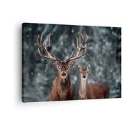 Moderne Impression sur Toile Cerf renne chevreuil Image Tableau Decoration Murale 70x50cm Deco Cadre Décoration Salon Chambre Cuisine Horizontal Tableaux Decoratifs Muraux Art Wall Decor AA70x50-5060