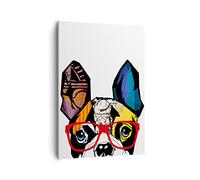 Moderne Impression sur Toile Chien Lunettes de vue coloré bouledogue Image Tableau Decoration Murale 50x70cm Deco Salon Chambre Cuisine Vertical Petit Tableaux Decoratifs Muraux Art Wall PA50x70-3206