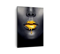 Moderne Impression sur Toile Or Bouche Noir Image Tableau Decoration Murale 50x70cm Deco Cadre Salon Chambre Cuisine Vertical Petit Tableaux Decoratifs Muraux Art Wall Decor Design PA50x70-4460