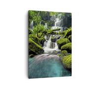 Moderne Impression sur Toile parc cascade eau Image Tableau Decoration Murale 50x70cm Deco Cadre Salon Chambre Cuisine Vertical Petit Tableaux Decoratifs Muraux Art Wall Decor Design PA50x70-3754