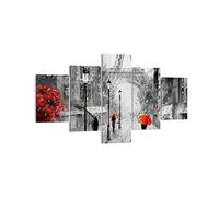 Moderne Impression sur Toile Paris ville maison Image Tableau Decoration Murale 125x70cm Deco Cadre Décoration Salon Chambre Triptyque 5 parties Tableaux Decoratifs Muraux Art Wall EA125x70-3942
