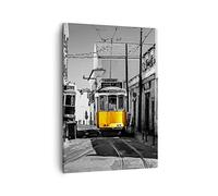 Moderne Impression sur Toile Tram Portugal Lisbonne Image Tableau Decoration Murale 50x70cm Deco Cadre Salon Chambre Cuisine Vertical Petit Tableaux Decoratifs Muraux Art Wall Decor PA50x70-4977