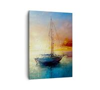 Moderne Impression sur Toile Voilier Ouest Le Soleil Image Tableau Decoration Murale 50x70cm Deco Cadre Salon Chambre Cuisine Vertical Petit Tableaux Decoratifs Muraux Art Wall Decor PA50x70-4145