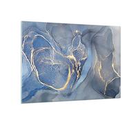 Moderne Impression sur Verre 100x70cm Image Tableau en Verre Decoration Murale Or bleu peinture Grand Tableaux Decoratifs Muraux Chambre Cuisine Horizontal Deco Cadre Salon Art Wall GAA100x70-5029