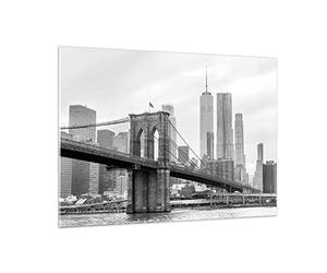 Moderne Impression sur Verre 100x70cm Image Tableau en Verre Decoration Murale Pont Brooklyn Noir Et Blanc Grand Tableaux Decoratifs Muraux Chambre Horizontal Deco Cadre Salon Art GAA100x70-4245