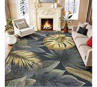 Moderne Luxe Doux Tapis, 80 x 150 cm Perd Pas Ses Poils Salon Tapis | Lavable Plante Feuille Monstera Feuille Dorée Imprimé Tapis, Antidérapant Poil Bas Gris Tapis pour Décoration intérieure