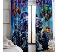Moderne Rideau Occultant, Rideau Isolant Thermique pour Salon Chambre, Rideaux Motif Monster Truck, Rideau Opaque à Oeillets, Lot de 2 Rideaux et Draperies Intérieurs 70 x 160 cm