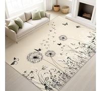 Moderne Serein Tapis 140 x 200 cm, Décoration D'Intérieur, Rug Doux Délicat Style Scandinave Élégant Aérien Plantes Papillons pour Salon, Chambre à Coucher Tapis Lavable Et Antidérapant À Poils Ras