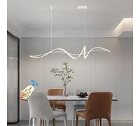 Moderne Suspension LED Lustre Dimmable pour Table à Manger, Salon, Cuisine, Bureau - Plafonnier Linéaire Design Suspendu pour Salle À Manger, D'étude, Chambre (Blanc, L120CM)