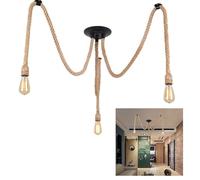 Moderne Suspension Luminaire Vintage Industrielle, corde de chanvre Lampe Araignée 3 Bras Réglable Lampe Lustre,150cm DIY Eclairage de Plafond Rétro, Salon Chambre Bar (Sans Ampoules) (3 Têtes)