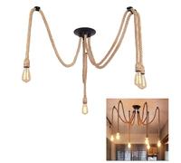 Moderne Suspension Luminaire Vintage Industrielle, corde de chanvre Lampe Araignée 4 Bras Réglable Lampe Lustre,150cm DIY Eclairage de Plafond Rétro, Salon Chambre Bar (Sans Ampoules) (4 Têtes)