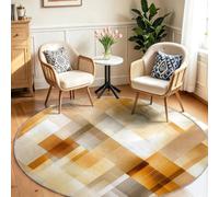 Moderne Tapis Rond 160 cm Rug Lavable en Machine Jaune | Antidérapant Carpet Géométrique Losanges, Salle a Manger, Bureau, Descente de Lit, Interieur Poil Ras
