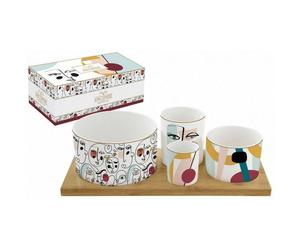 MODERNISM Set 4 bols coupelles apéritives Porcelaine sur plateau Easy Life
