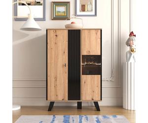MODERNLUXE Buffet, vitrines avec verre et éclairage LED. Contient des combinaisons de couleurs de stratifié, de noir et de bois