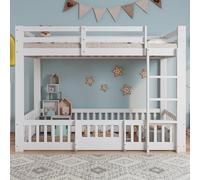 ModernLuxe Lit superposé avec marches à Angle Droit, lit d'enfant en Bois Massif avec Protection Contre Les Chutes, Cadre de lit Simple en pin pour Enfants, Adolescents, dortoir d'école (Blanc A)