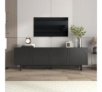 ModernLuxe Meuble TV bas - 175 x 38 x 56 cm - Plaques d'insertion réglables - Meuble bas de style luxe avec portes push-to-open et pieds en bois massif noir
