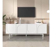 ModernLuxe Meuble TV bas, blanc, 175 x 38 x 56 cm, avec plaques d'insertion réglables, portes push-to-open, meuble bas de luxe, en bois de qualité supérieure avec pieds en bois massif