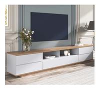 MODERNLUXE Meuble TV en bois 180cm - 5 portes 8 compartiments - style contemporain - naturel & blanc
