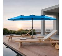 MODFU Grand Parasol de Jardin Double Face avec Manivelle - Parasol Extérieur Rectangulaire, Structure Acier et Toile Polyester - Bleu Foncé