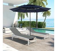 MODFU Grand Parasol de Jardin Rond Double Face avec Manivelle - Parasol Extérieur Terrasse, Structure Acier et Toile Polyester - Bleu Marine