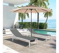 MODFU Grand Parasol de Jardin Rond Double Face avec Manivelle - Parasol Extérieur Terrasse, Structure Acier et Toile Polyester - Kaki