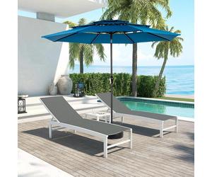 MODFU Grand Parasol de Jardin Rond Double Face avec Manivelle - Parasol Extérieur Terrasse, Structure Acier et Toile Polyester - Bleu