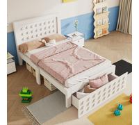 MODFU Lit Avec Rangement 90x200 - Lit Simple Avec Tiroirs de Rangement, Design Créatif, En MDF et Bois Massif, Sans Matelas, Blanc