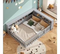 MODFU Lit Bébé 140x190 cm – Barrière Ajustable et USB – Sans Matelas – Gris