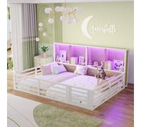 MODFU Lit Bébé 140x200 cm – Rangement Latéral et LED – Sans Matelas – Blanc