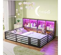 MODFU Lit Bébé 140x200 cm – Rangement Latéral et LED – Sans Matelas – Noir