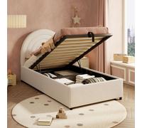 MODFU Lit Coffre 90x200 - Lit Banquette Enfant Compact avec Espace de Rangement Latéral - Revêtement en Tissu Bou eige - Sans Matelas
