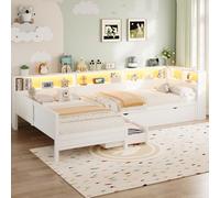 MODFU Lit d'enfant 90x200 Lit plateforme avec lampes LED intégrées,Lit en bois avec port USB et un port USB-C,avec lit gigogne sans matelas,Blanc