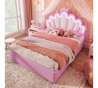 MODFU Lit Double 140x200 - Avec 2 Espaces De Rangement - Rose