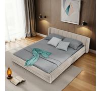 MODFU Lit Double 140x200 cm - Avec Dossier Ergonomique et Revêtement Chenille, Lit Double Capitonné Adulte et Ado, Sans Matelas - Gris Foncé