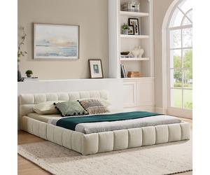 MODFU Lit Double 140x200 cm - Lit Double Capitonné avec Design Matelassé Pratique et Housse Douce, Sans Matelas - Beige