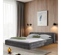 MODFU Lit Double 160x200 cm - Avec Dossier Ergonomique et Structure Bois Métal Solide, Lit Double Capitonné pour Adulte et Ado, Sans Matelas - Gris Foncé