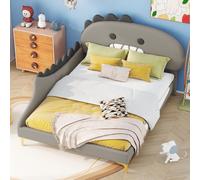 MODFU Lit Enfant 140×200 cm Thème Dinosaure - Lit Double Ludique pour Garçon ou Fille - StructurePolyuréthaneMDF - Sans Matelas - Gris
