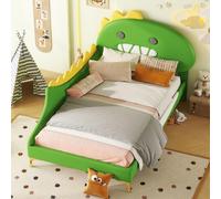 MODFU Lit Enfant 90×200 cm Thème Dinosaure - Lit Simple Ludique pour Chambre Garçon ou Fille - EnPolyuréthaneet MDF - Sans Matelas - Vert