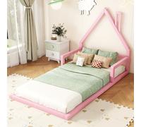 MODFU Lit Enfant 90x200 Cm - Style Cabane En Pin Massif Et MDF - Sans Matelas - Rose