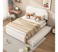 MODFU Lit gigogne 140x200 cm - Lit double enfant avec lit tiroir intégré, rembourré et gain de place, peluche - Blanc Sans Matelas